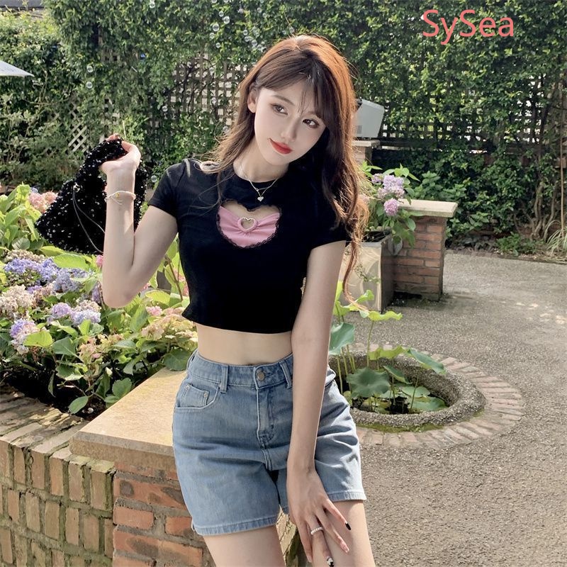 Áo Croptop Họa Tiết Trái Tim Ngọt Ngào Thời Trang Mùa Hè Hàn Quốc Cho Nữ