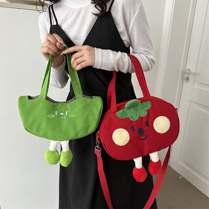 Túi Đeo Chéo Vải Canvas Mềm Mại Họa Tiết Hoạt Hình Phong Cách Hàn Quốc Cho Nữ