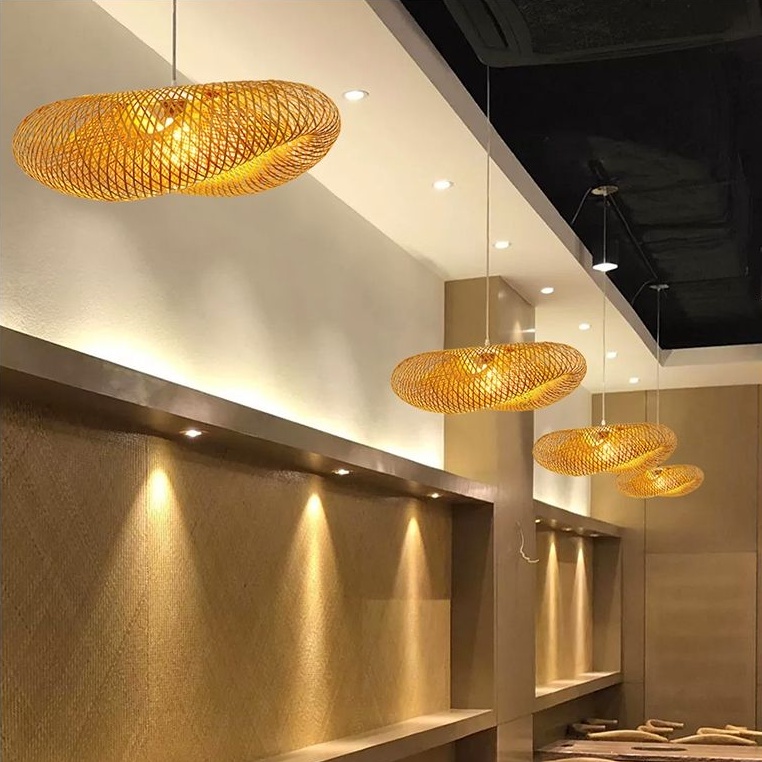 Đèn chùm tre đan đèn nhà hàng mây nghệ thuật mặt dây chuyền phòng trà nghệ thuật sáng tạo tre lẩu cửa hàng đèn chùm kiểu Trung Quốc treo đèn nhà hàng