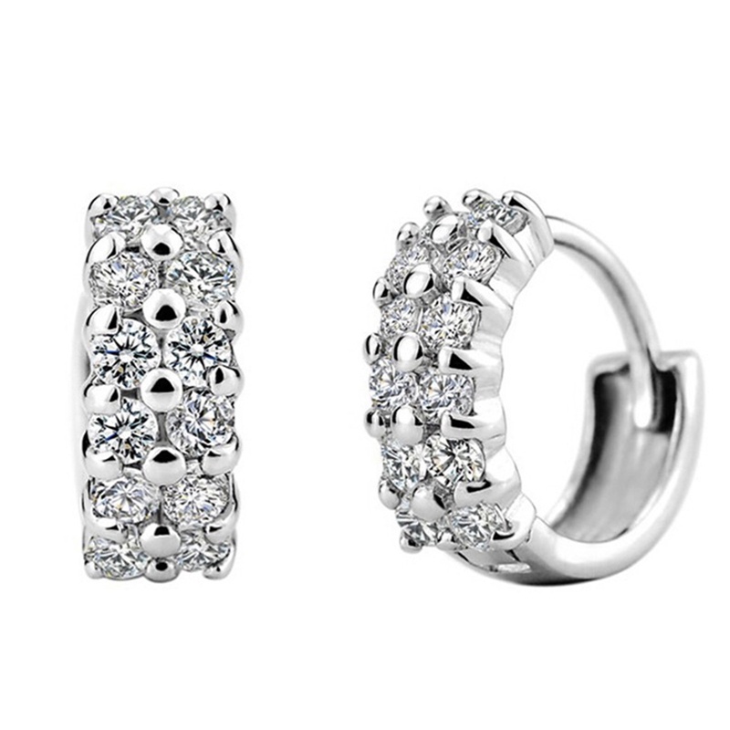 Khuyên Tai Tròn Hai Hàng Đính Đá Lấp Lánh Dành Cho Nữ