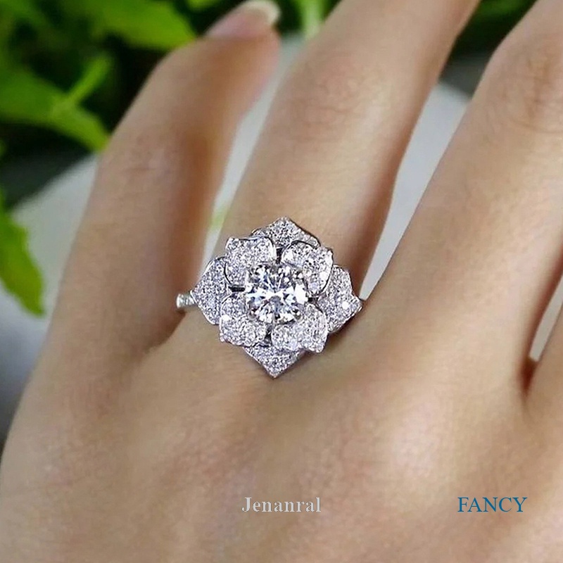 Nhẫn Mạ Bạc Dát Đá Zircon Toàn Diện Phong Cách Âu Mỹ Cổ Điển
