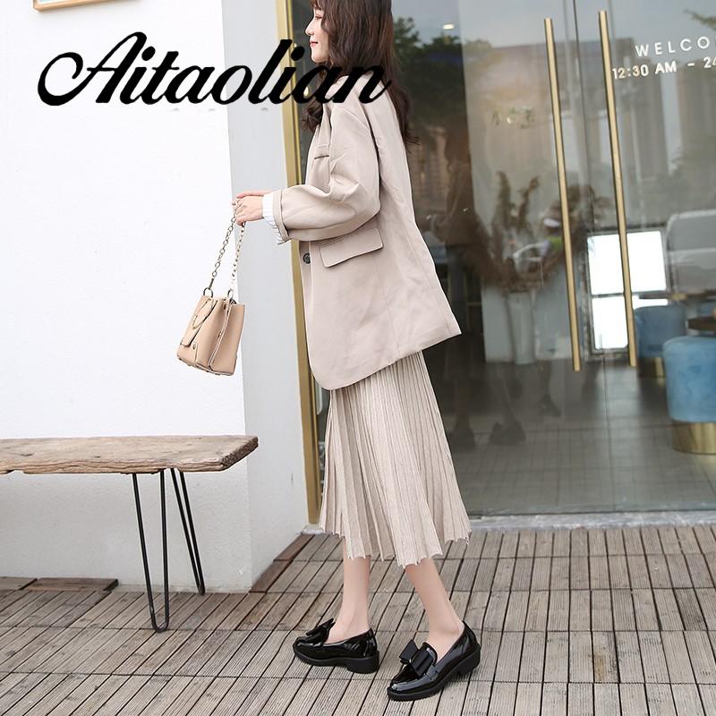 Giày Lười Da Bóng Gót Cao Vừa Màu Trơn Đơn Giản Phong Cách retro Cho Nữ