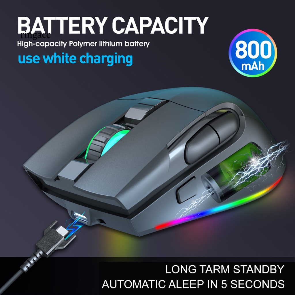 1 Bộ Chuột Quang Không Dây 11 Hiệu Ứng Ánh Sáng Bền Bỉ 1200DPI USB Dùng Để Chơi Game