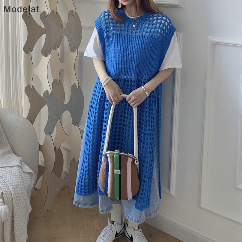 Đầm Dệt Kim Sát Nách Dáng Rộng Xẻ Tà Thời Trang Đường Phố Cho Nữ