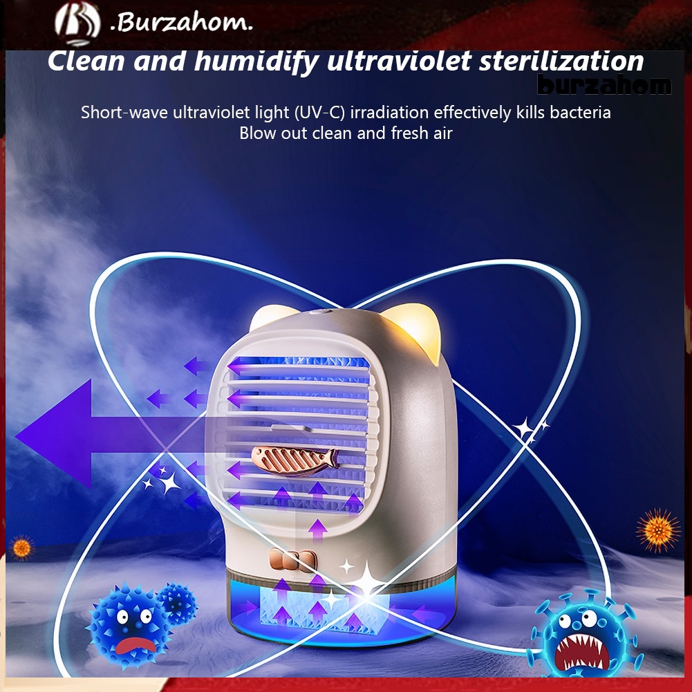 Quạt Điều Hòa Làm Ẩm Không Khí Có Đèn LED UV Hình Mèo May Mắn Sạc Cổng USB