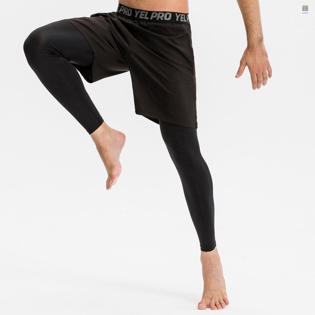 Quần Legging Thể Thao 2 Trong 1 Eo Co Giãn Chống Ẩm Cho Nam