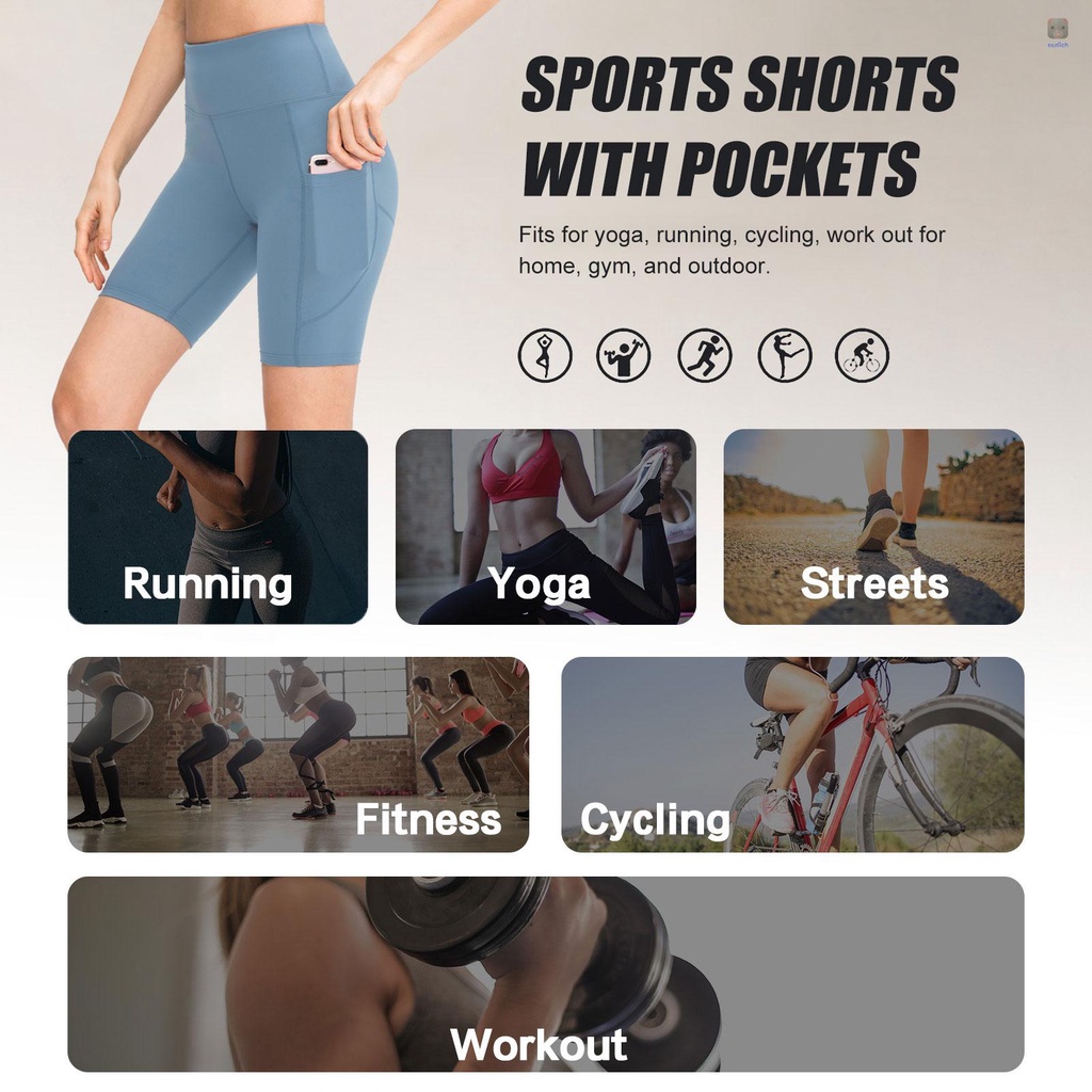 Quần Short Thể Thao Lưng Cao Có Túi Thời Trang Cho Nữ