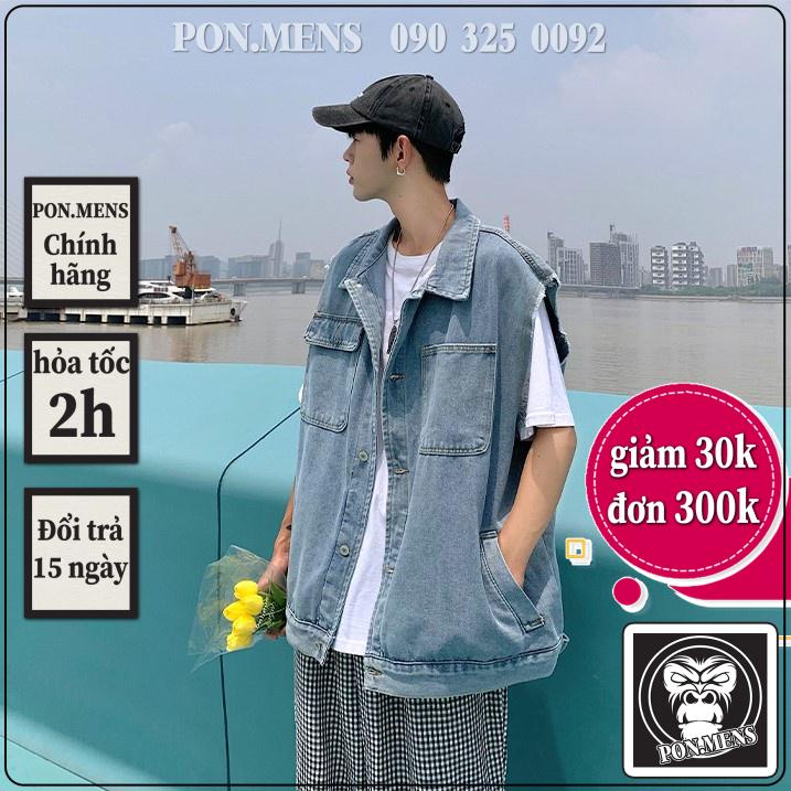 Áo khoác jean ghi lê nam nữ form rộng phong cách Hàn Quốc pon.mens