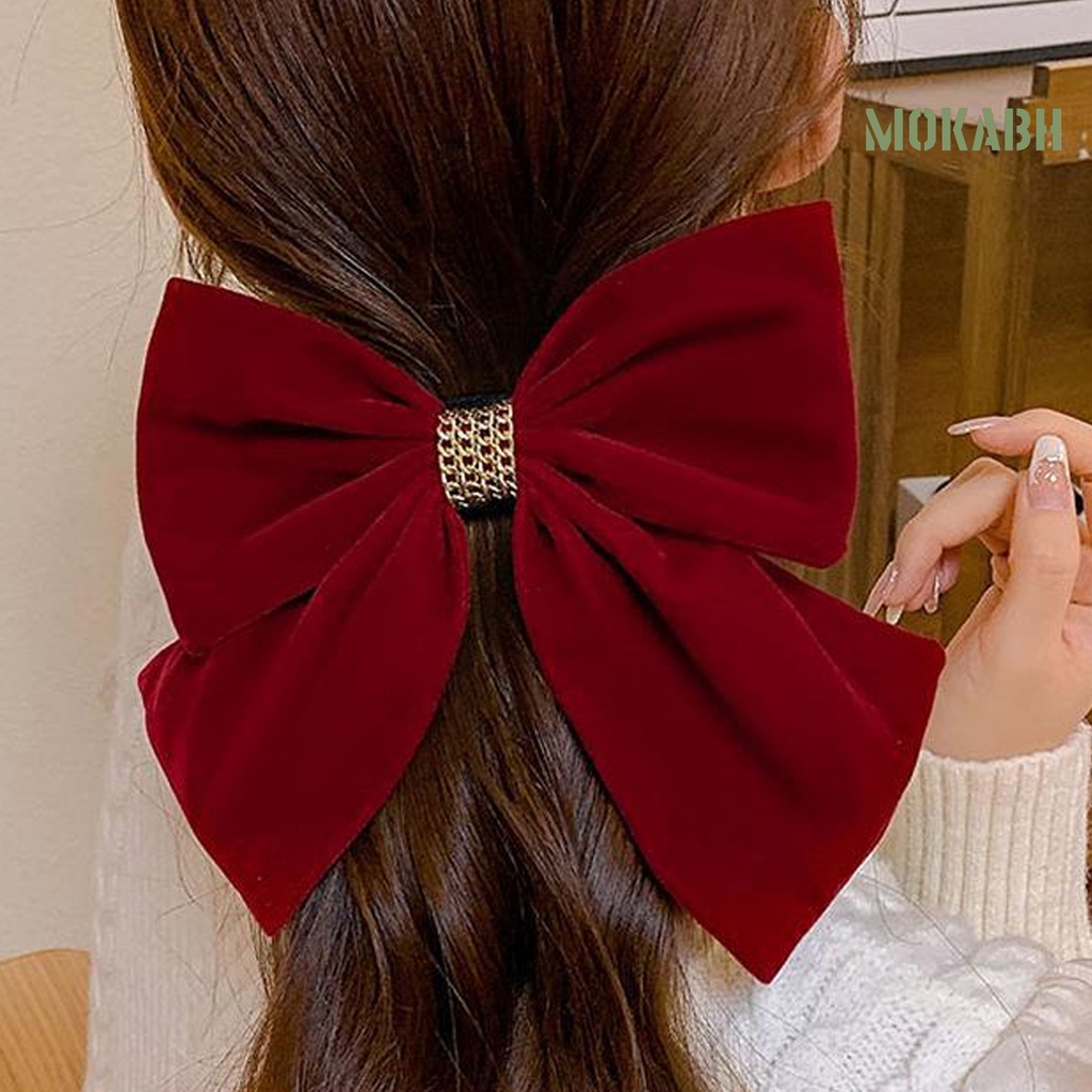 Kẹp Tóc Hình Nơ Màu Trơn Co Giãn Chống Trượt Phong Cách Hàn Quốc Dành Cho Nữ