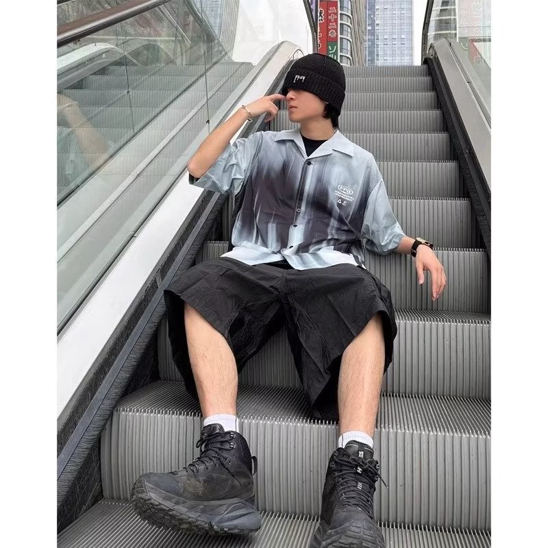 Áo Sơ Mi Tay Ngắn Dáng Rộng Nhuộm Màu Độc Đáo Cỡ Lớn 150kg Thời Trang Cá Tính Cho Nam