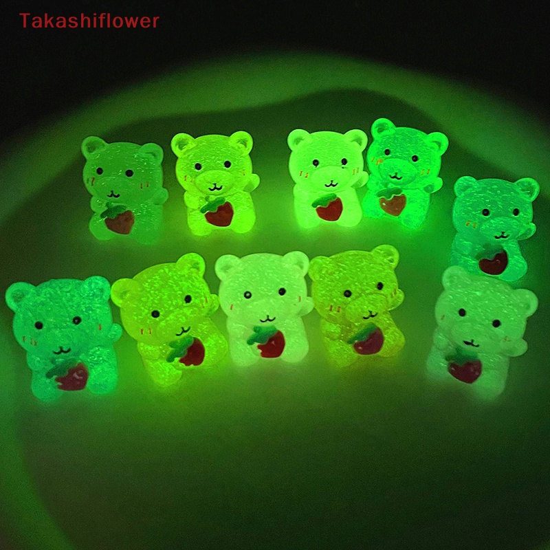 Set 2 Đồ trang trí Gấu Dâu Tây Hoạt Hình Phát Sáng Trang Trí Tiểu Cảnh