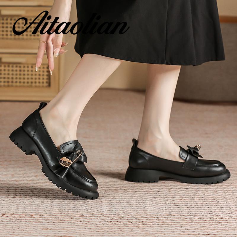 Giày Lười Da Thật Đế Bằng 3cm Phong Cách Anh Quốc Cổ Điển Thời Trang Cho Nữ