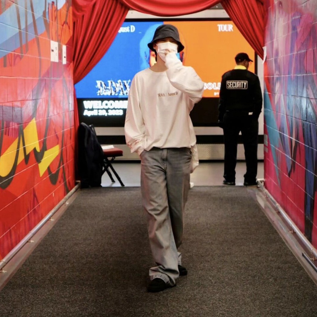 Áo Thun Cotton Tay Dài Dáng Rộng In Chữ JIMIN SUGA Agust D TOUR Dday Merch