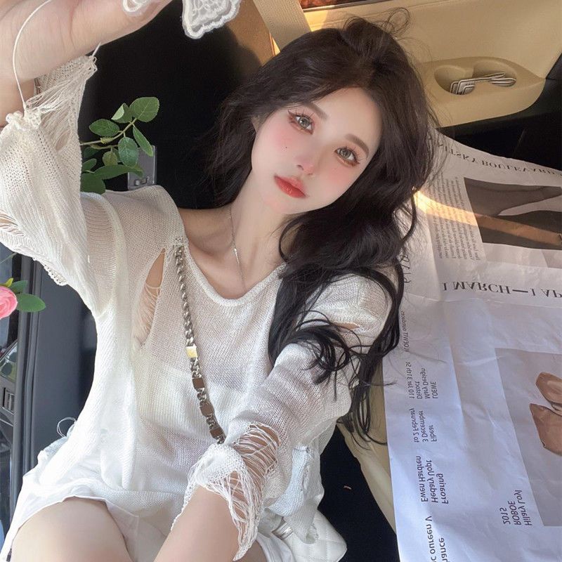 Áo Thun Dệt Kim Mỏng Dáng Rộng Thời Trang Mùa Hè Dành Cho Nữ