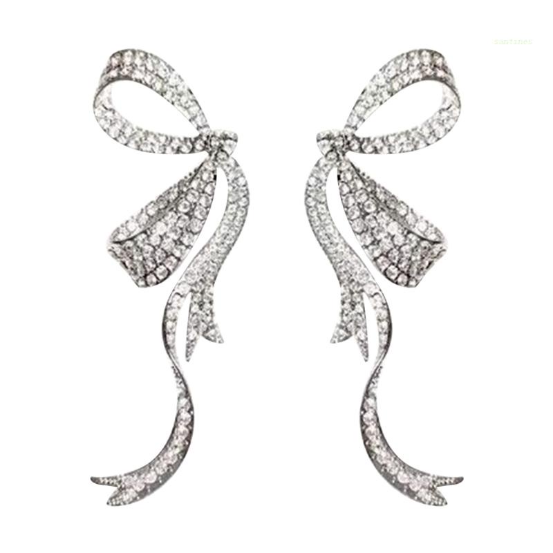 1 Đôi Bông Tai Hình Nơ Đính Đá Pha Lê Ngọt Ngào