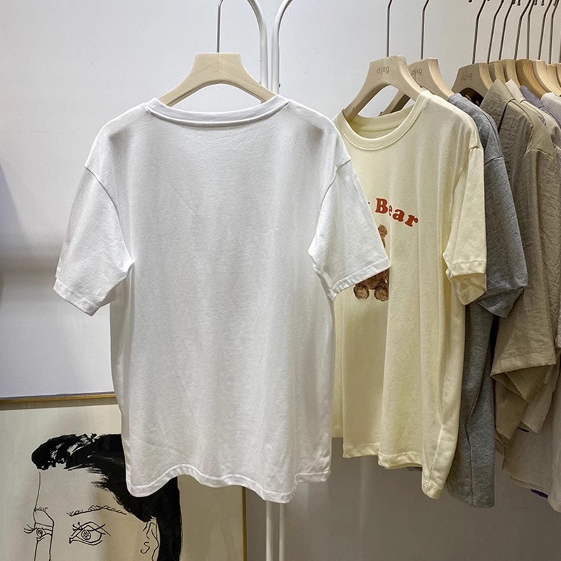 Áo Thun 100% Cotton Tay Ngắn Cổ Tròn In Họa Tiết Phong Cách Hàn Quốc Cho Nữ