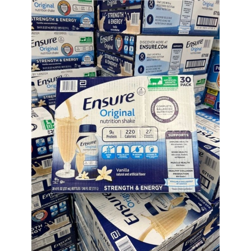 Thùng 30 chai sữa Ensure nước Original Nutrition Shake hương vanilla 237ml của Mỹ