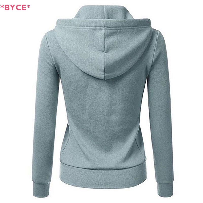 Áo Khoác Hoodie Có Khóa Kéo Màu Trơn Thời Trang Cho Nữ Mới