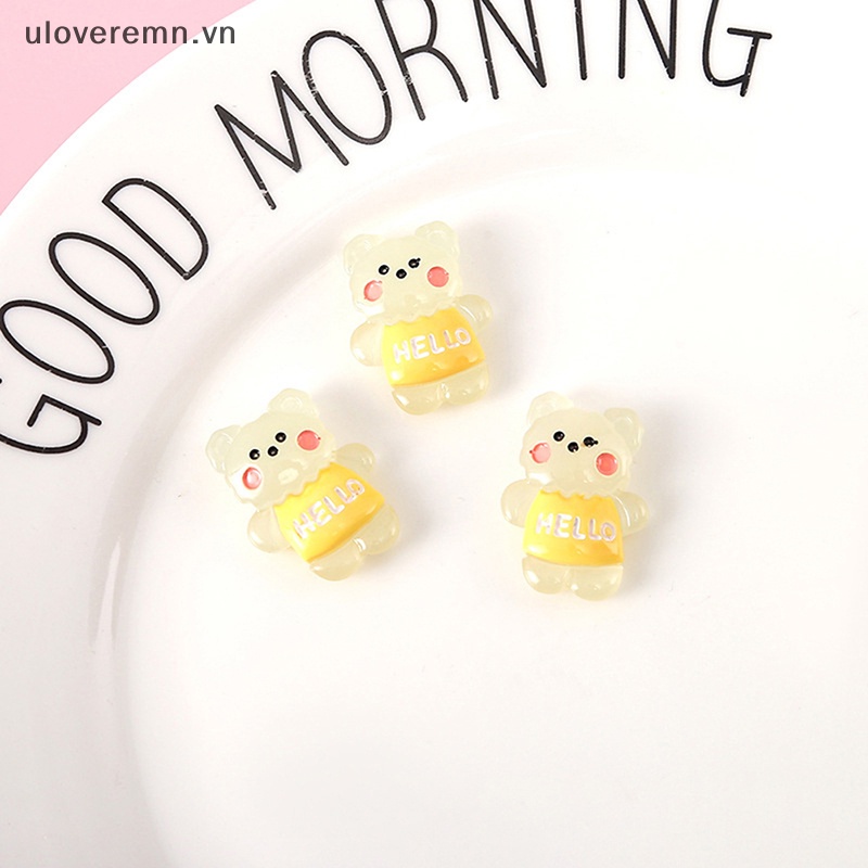 Set 2 Tượng Gấu Hoạt Hình Mini Bằng Nhựa Phát Quang Trang Trí Thủ Công DIY
