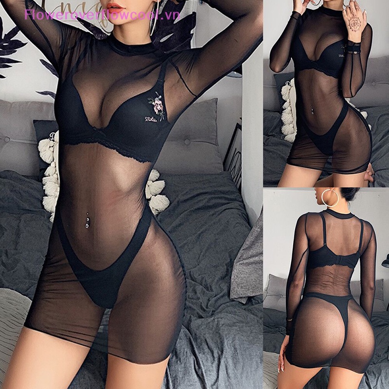 Fofc Áo Thun Crop Top Tay Dài Phối Lưới Mỏng Nhẹ Cổ Lọ Thời Trang Đi Biển Quyến Rũ Dành Cho Nữ