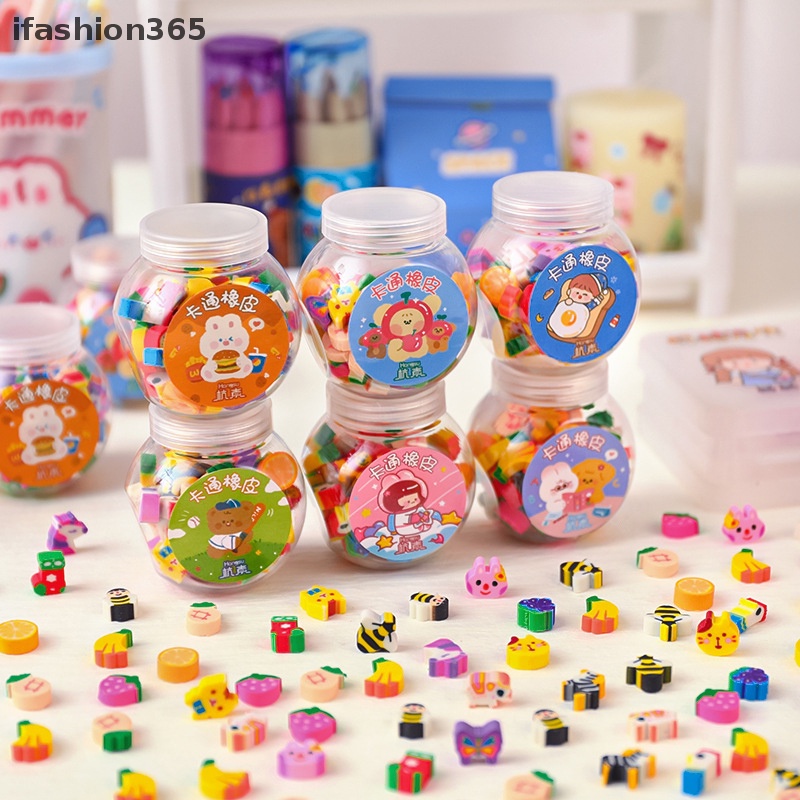 Set 50 Gôm Tẩy Mini Bằng Cao Su Hình Động Vật / Trái Cây Dễ Thương Sáng Tạo ifashion365
