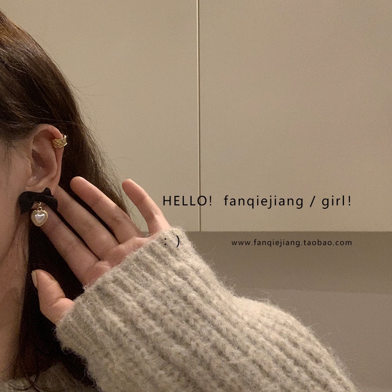 Bông Tai Hình Nơ / Trái Tim Bằng Nhung Đen Đính Ngọc Trai Thời Trang Lãng Mạn Cho Nữ