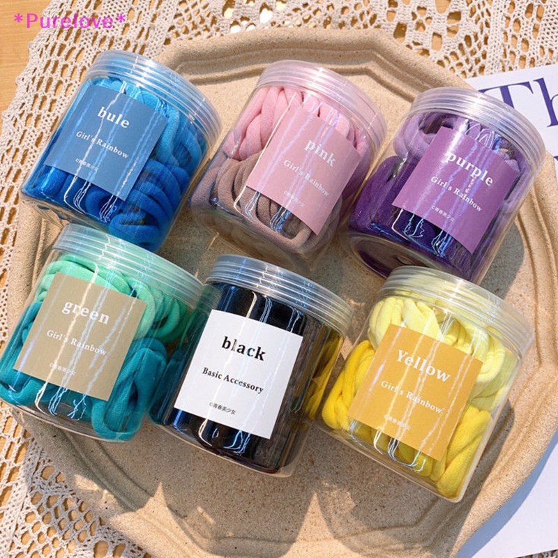 Hộp 50 Dây Buộc Tóc Co Giãn Màu Trơn Đơn Giản Mới