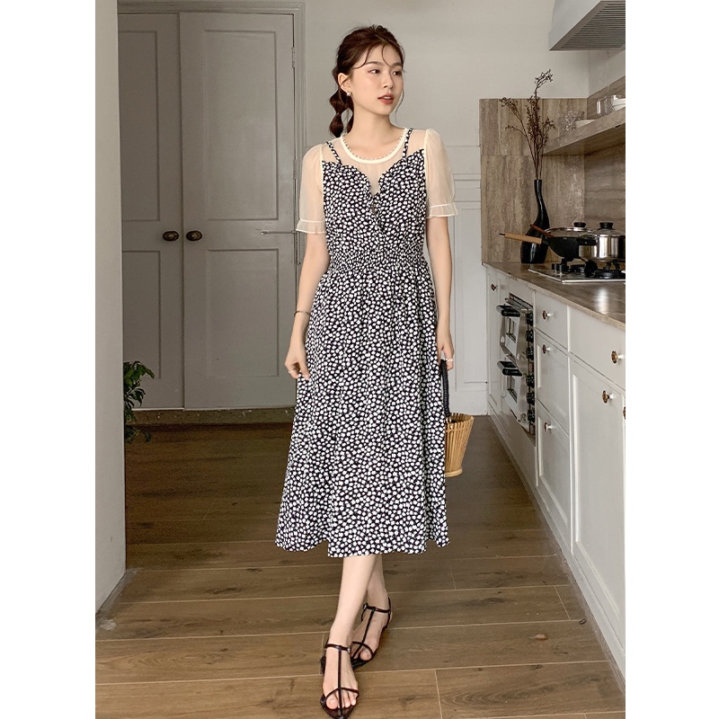 SUXI Đầm Chiffon Dài Dáng Ôm In Hoa Kiểu Vintage Thời Trang Mùa Hè Cho Nữ