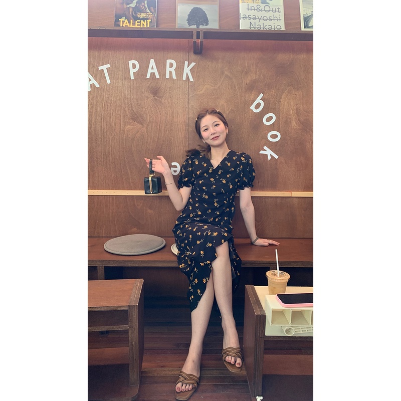 Đầm Dài Tay Phồng Cổ Chữ V In Hoa Thời Trang Mùa Hè Nhẹ Nhàng Dành Cho Nữ