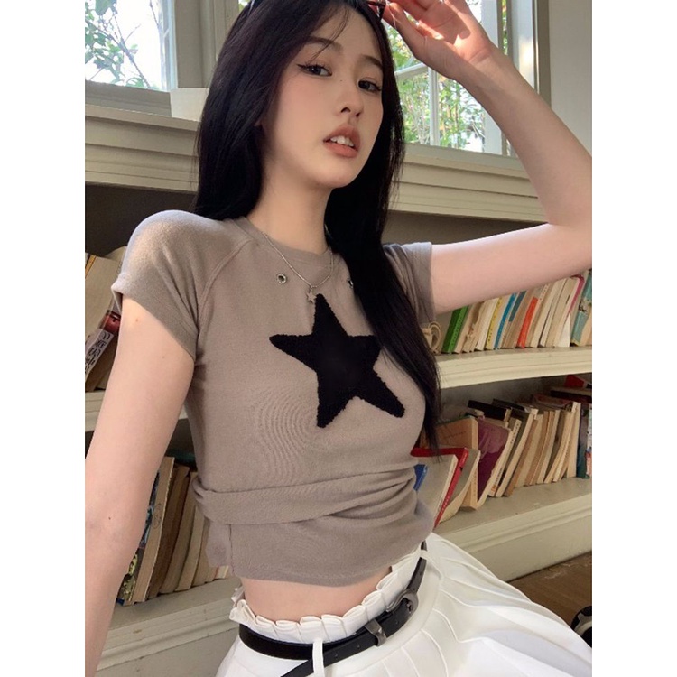 Áo baby tee Thun croptop Cotton Ngắn Tay Ôm Dáng Phong Cách Retro Mùa Hè Cho Nữ