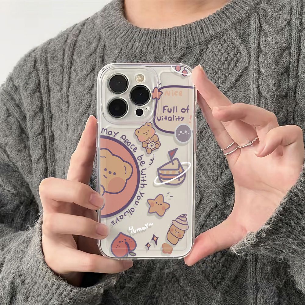 ✅Ốp Điện Thoại Mềm Chống Sốc Họa Tiết Gấu 6In Đơn Giản Cho iPhone12plus1378max 14pro 11 98FZ