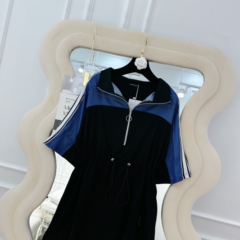 Váy đen phối bò cổ khoá chạy rót chất cotton siêu xinh