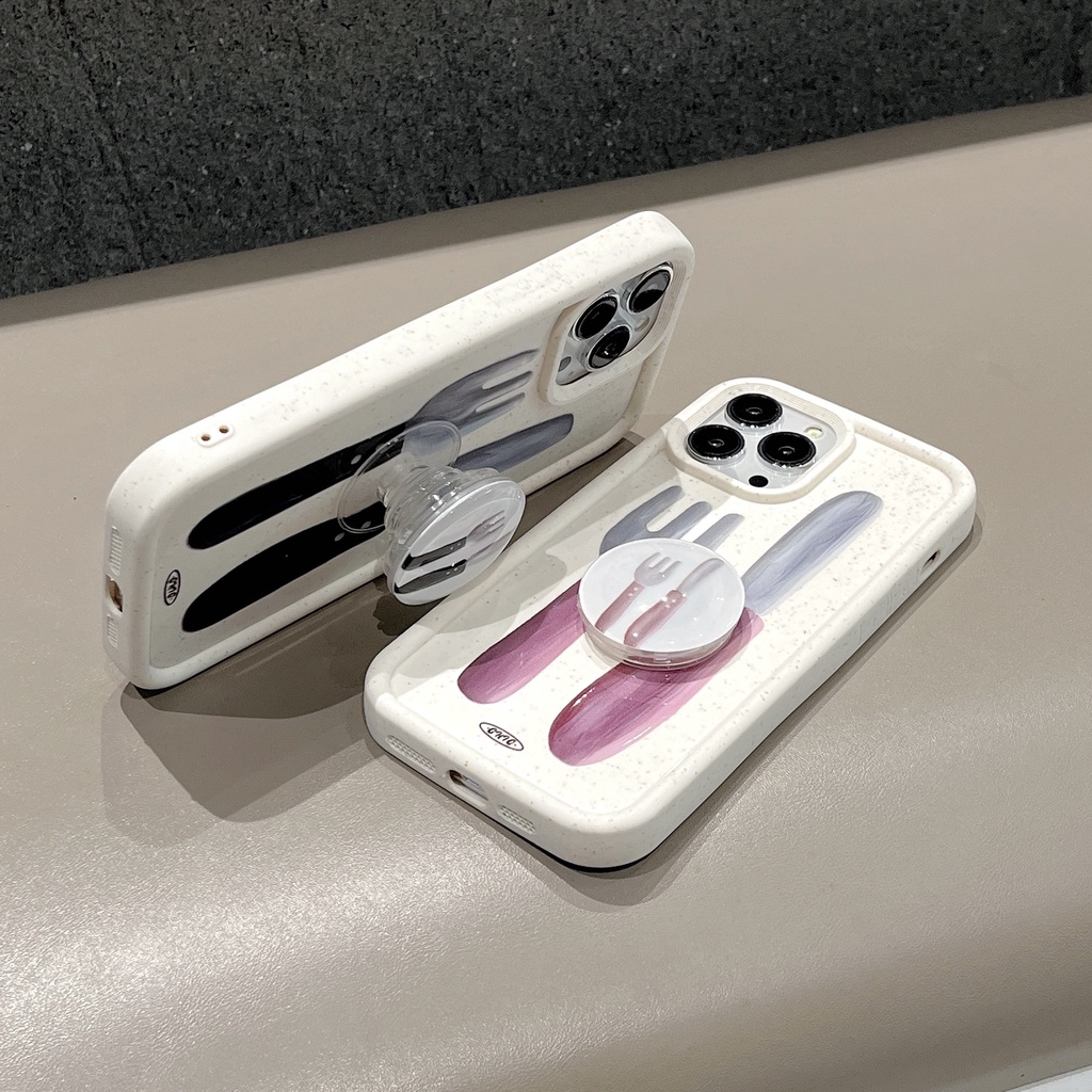 Ốp Điện Thoại Silicon TPU Mềm Chống Sốc Hình Chiếc Nĩa Đơn Giản Có Giá Đỡ Cho iPhone 13 12 11 14 Pro Max