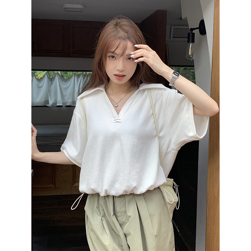 Áo Thun Polo Tay Ngắn Chất Liệu Cotton Phong Cách Hàn Quốc Thời Trang Cho Nữ