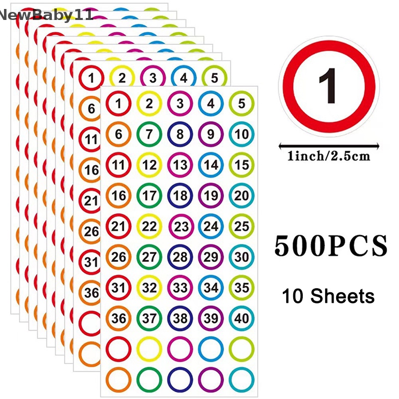Bộ 10 Tấm Nhãn Dán Đánh Số Từ 1-40 Hình Tròn 1 Inch