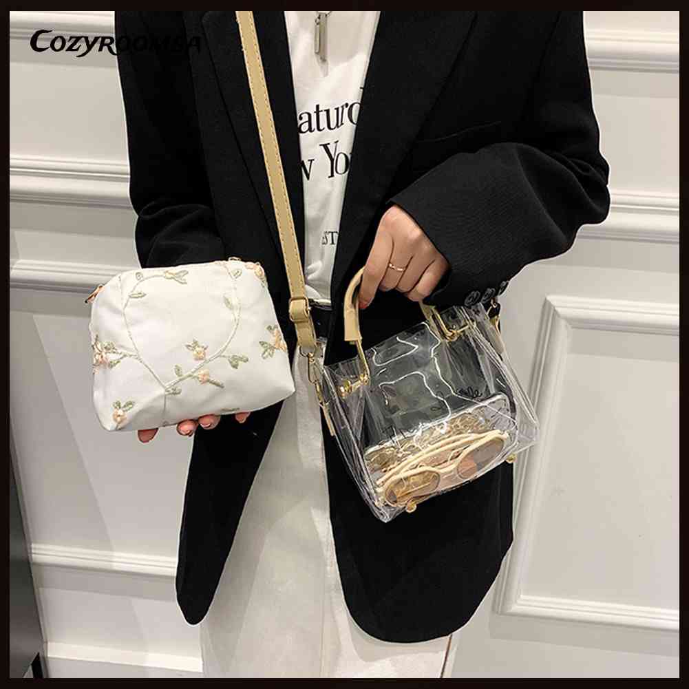 Túi Xách Nhựa PVC Trong Suốt Phối Dây Xích Đeo Vai Cá Tính Cho Nữ