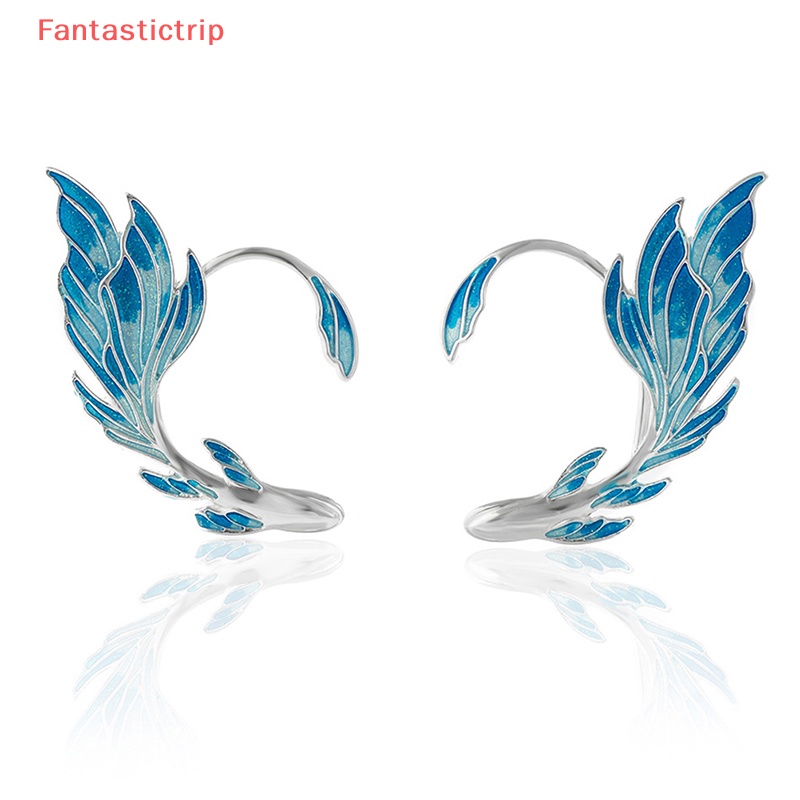 [Fantastictrip] Khuyên Tai Dạng Kẹp Hình Đuôi Cá Màu Gradient Cá Vàng Biển Xanh Dương Thời Trang Mới Cho Nữ