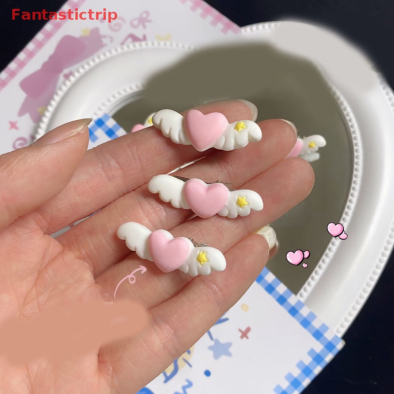 Set 2 Kẹp Tóc Hình Cánh Thiên Thần Trái Tim Dễ Thương Cho Nữ