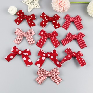 Set 10 nơ vải chấm bi / trái tim màu đỏ dễ thương làm phụ kiện kẹp tóc diy cho