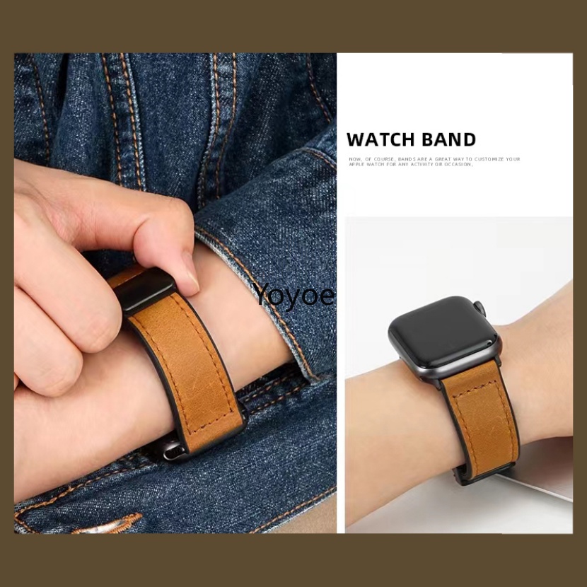 Dây Đeo Bằng Da Và Silicon Có Khóa Nam Châm Cho iWatch Series 8 Ultra SE 7 6 5 4 3 2 1 45mm 41mm 40mm 49mm 49mm 38mm