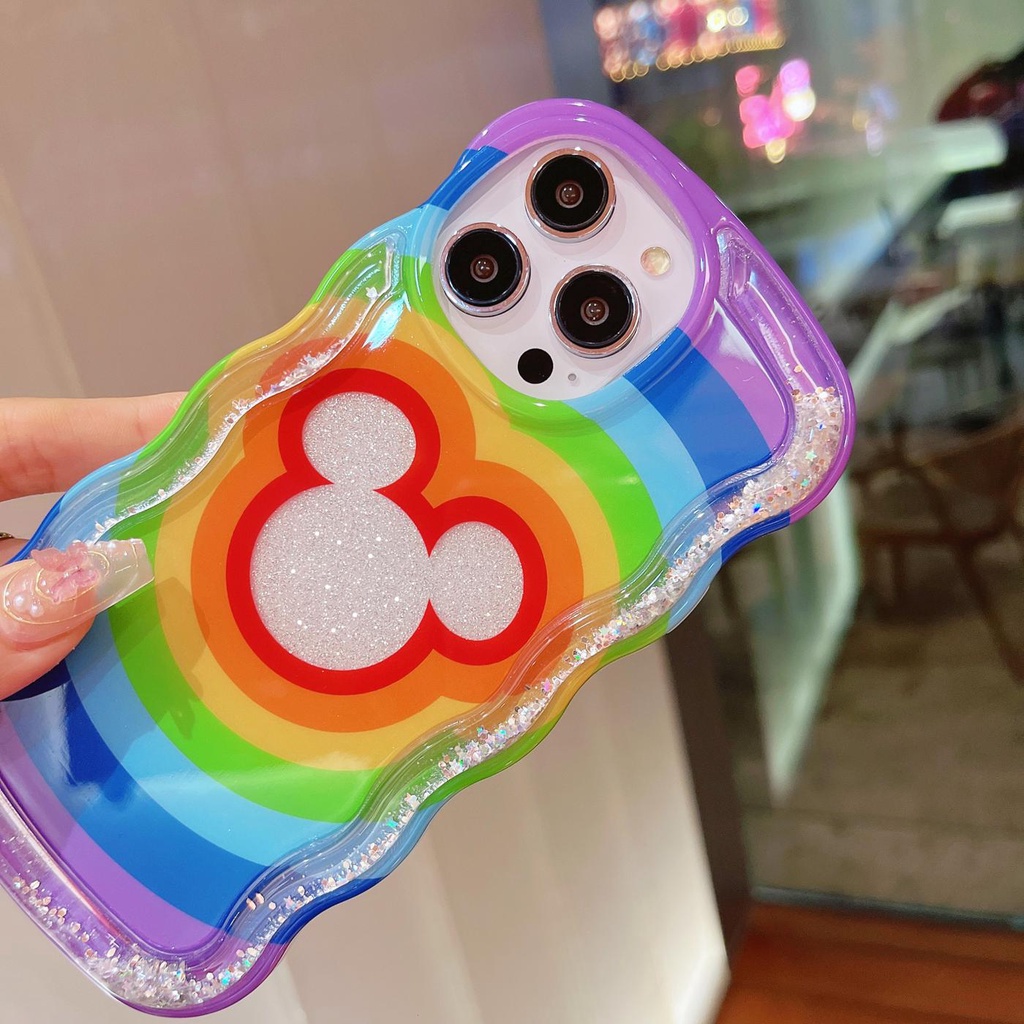 Ốp Điện Thoại TPU Dẻo Họa Tiết Hoạt Hình Mickey Kèm Nước Kim Tuyến Cho iPhone 12 13 14 Pro Max