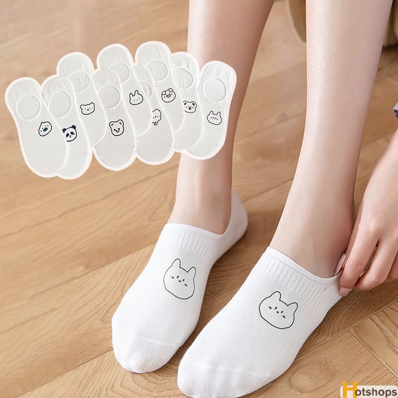 Tất Trắng Thoáng Khí In Họa Tiết Thú Hoạt Hình Dễ Thương Thời Trang Mùa Hè Cho Nữ
