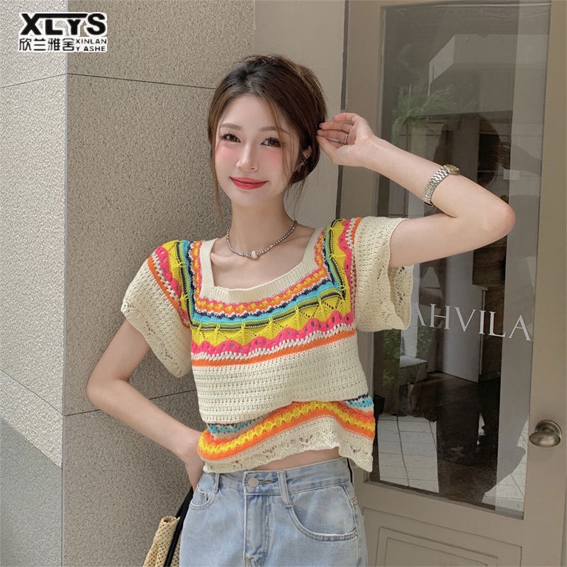 Áo Thun Dệt Kim In Họa Tiết Thời Trang Hàn Quốc