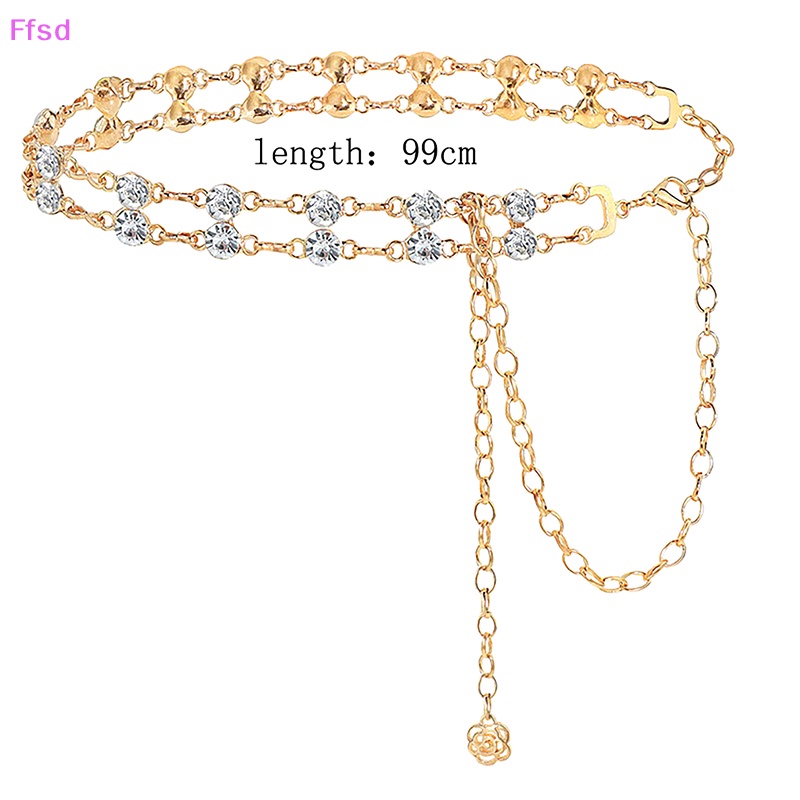 {Ffsd} Thắt Lưng Dây Xích Kim Loại Hai Lớp Đính Kim Cương Pha Lê Thời Trang Sáng Tạo Đa Năng Cho Nữ * Bán Chạy