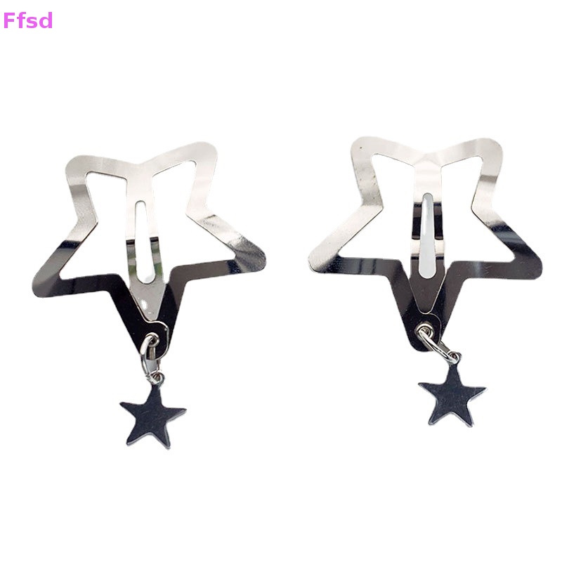 Bộ 2 Kẹp Tóc Kim Loại Hình Ngôi Sao Màu Bạc Dễ Thương Cho Nữ Y2K