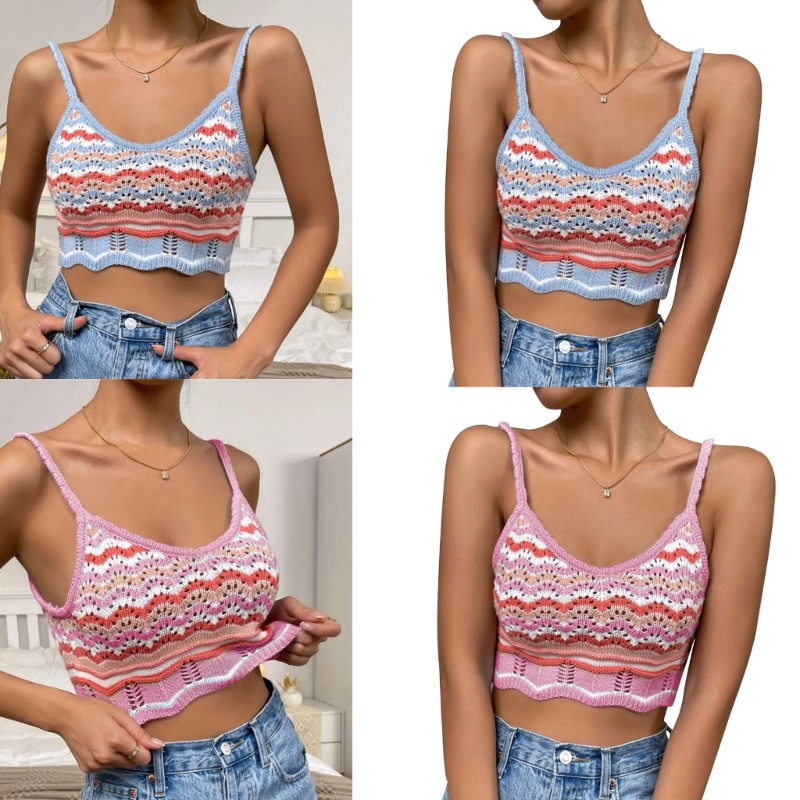 Áo Len Dệt Kim Ngắn Sát Nách Cổ Tròn Viền Ren Thời Trang Cho Nữ