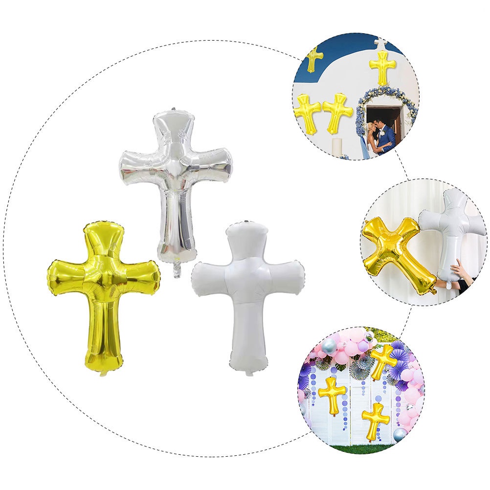 Set 3 Bong Bóng Lá Nhôm Hình Chữ Thập Trang Trí Tiệc Cưới