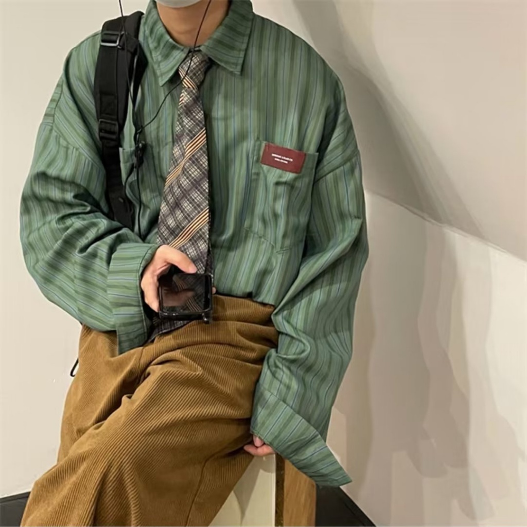 Cao Cấp Nam  Áo Nam  Trẻ Trung  Hàn Quốc  Bigsizenam Cotton Áo Sơ Mi  Màu Be Phom Rộng Không Nhăn Áo Sơ Mi Nam Hoạ Tiết Dài Tay