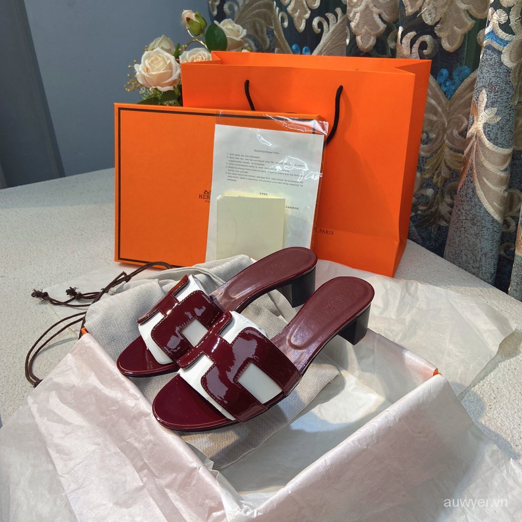 HER Dép Sandal Bằng Da Thật Đế Bằng 5CM Thời Trang Mùa Hè 2023