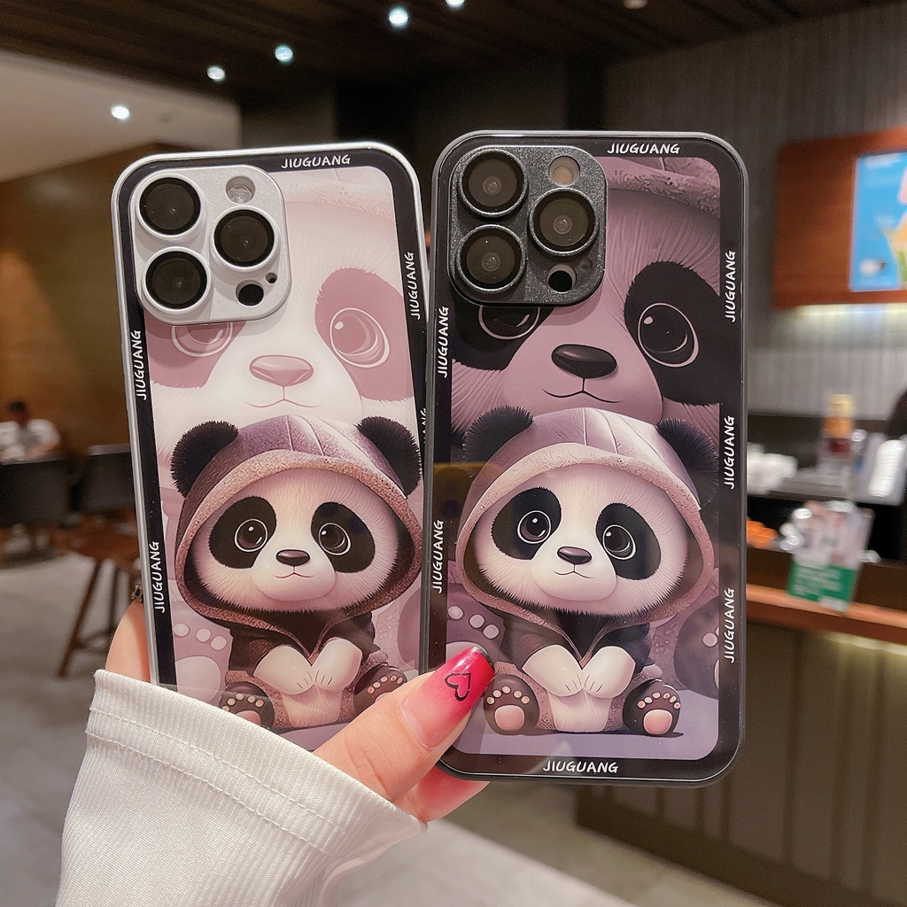 Ốp Điện Thoại Kính Cường Lực PC In Hình Gấu Trúc Đáng Yêu Cho iPhone 11 12 13 14 PRO MAX XR XS 7 8 Plus